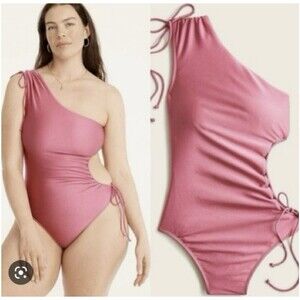 J CREW Shiny Side Cut Out One Piece Swimsuit Size 16 Pink